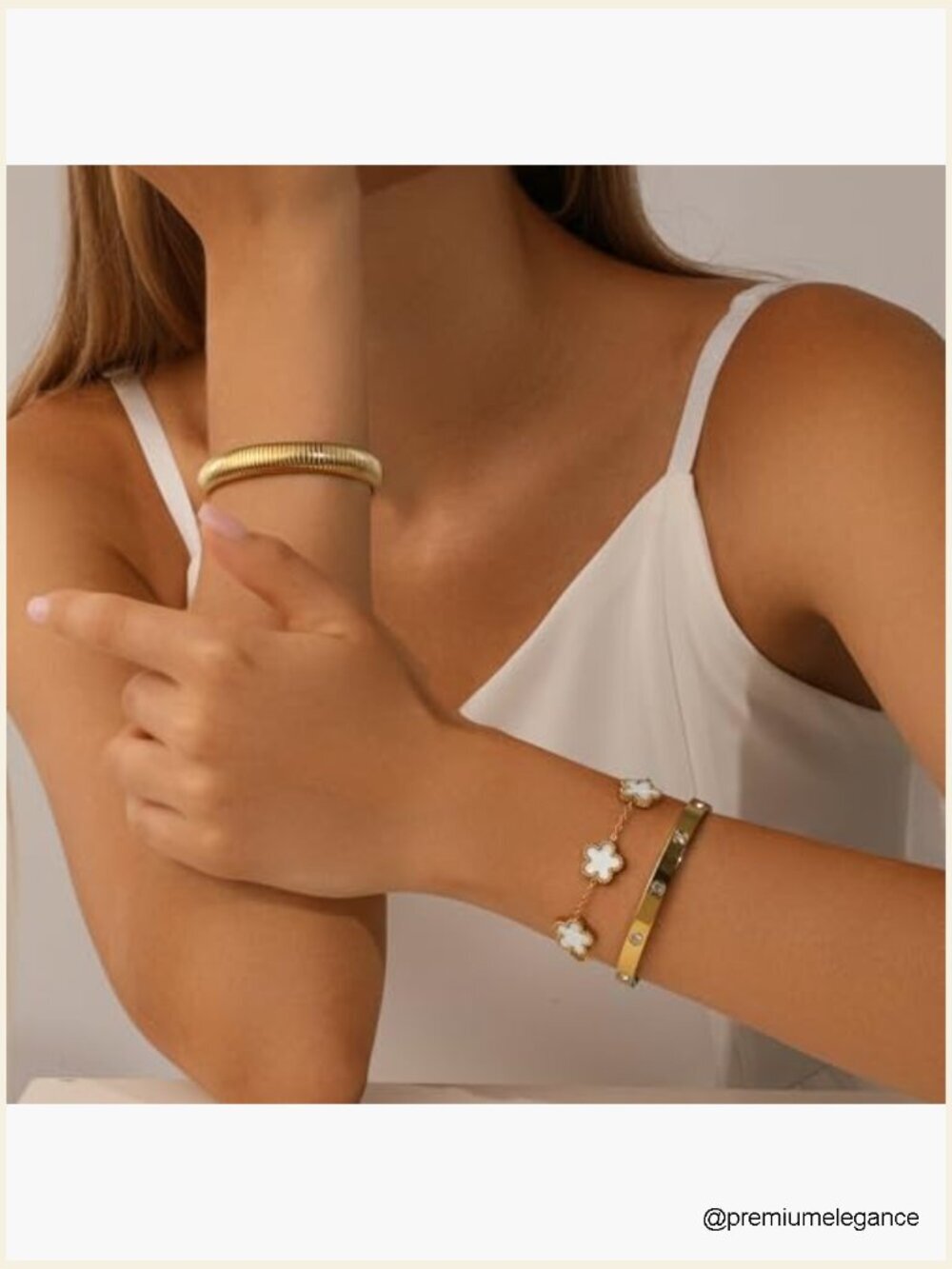 18k Gold Plated Stackable Bangle Bracelets Set, 3 Pcs Chunky Jewelry View 3